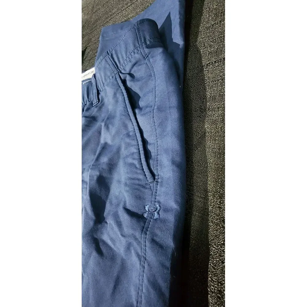 Men's Under‎ Armour Golf Pant Polyester Flat Front Solid Blue Navy Size 34 x 32